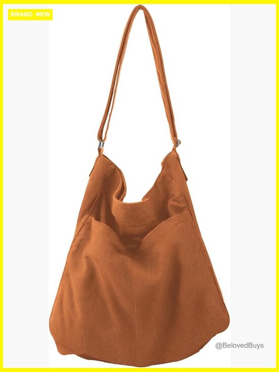 Handbags - Large Canvas Hobo Crossbody Tote Bag with Zipper Multi-Pocket Design